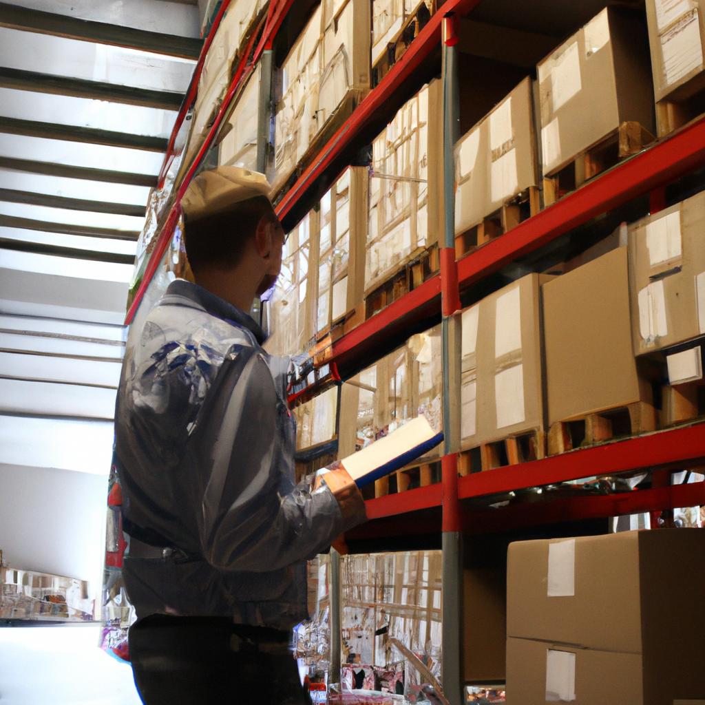 Person analyzing warehouse logistics data