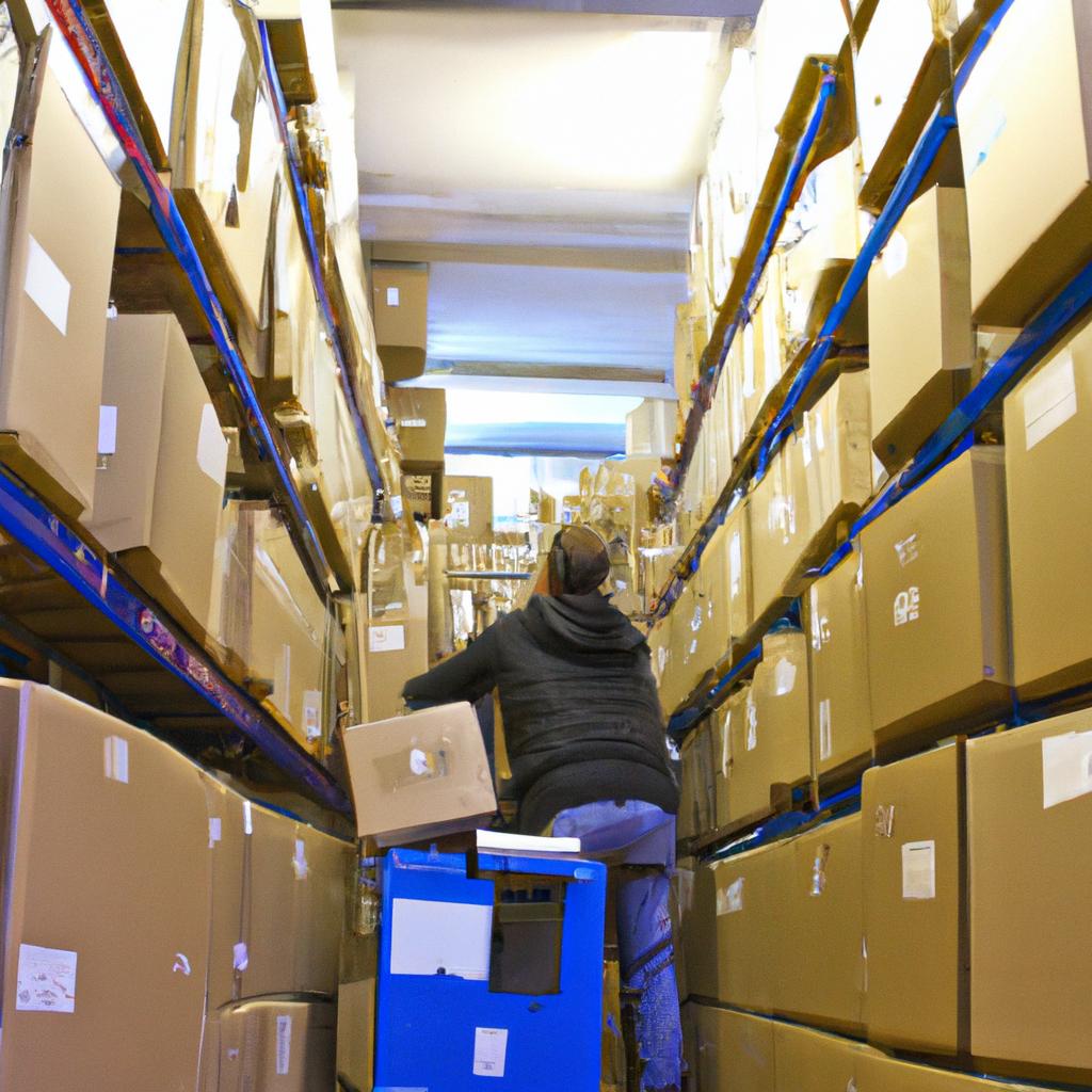 Person organizing boxes in warehouse